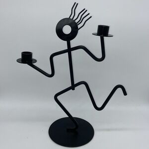 Brutalist Wrought Iron Dancing‎ Man Candle Holder Abstract Coffee Cups